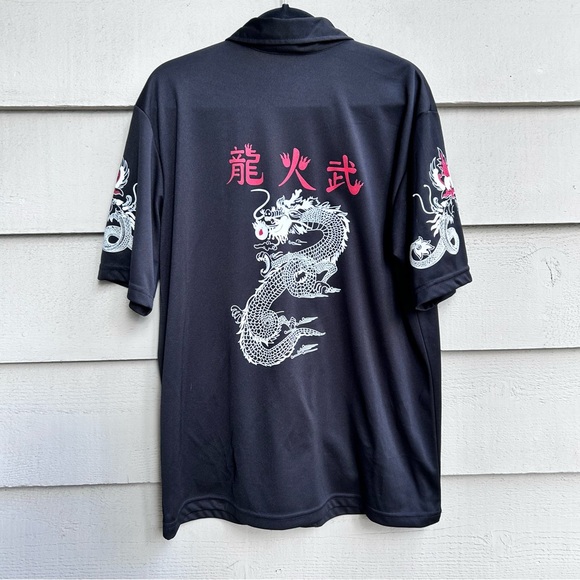 Vintage Wooden Dog Dragon Button Down Black 90s Y2k Made in USA Size Large - Picture 5 of 8